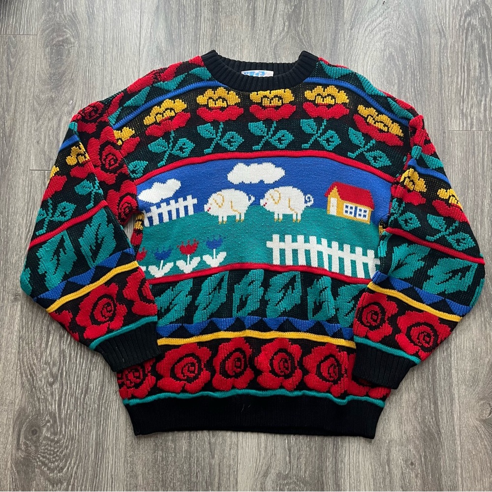 Colorful piggy Farmhouse knit Sweater